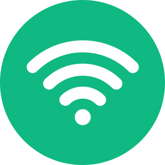 A white Wi-Fi symbol on a teal background.