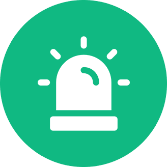 Icon of a white emergency siren on a green background.