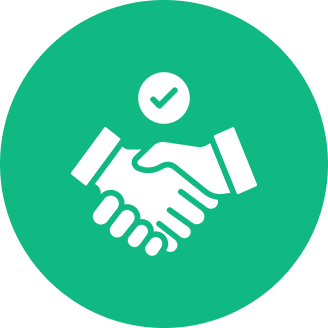 Handshake with checkmark symbolizing agreement or trust.